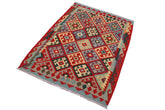 Flat Weave Kilim Antique Navaho Vintage handmade Geometric Kilim Red Beige Hand-Woven Rectangle 100% Wool Area Rug 4x6